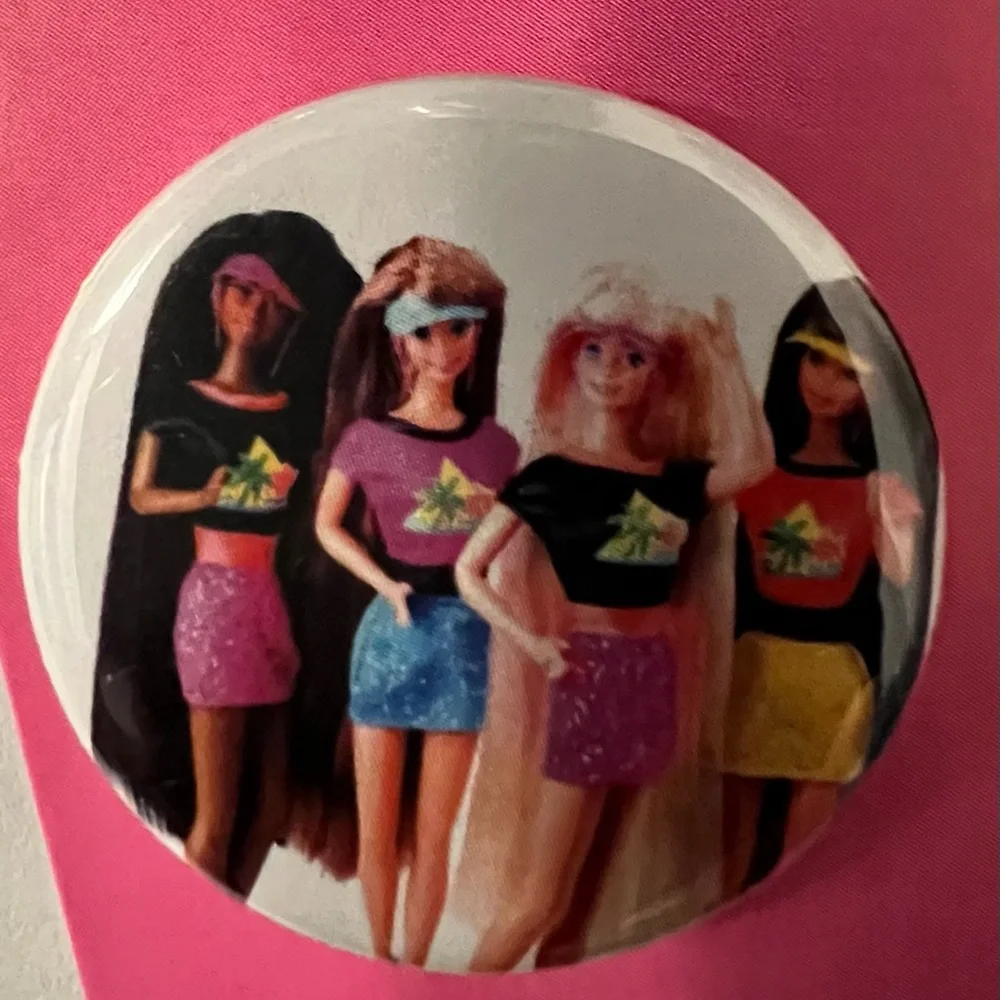 NEW Barbie 4-Piece Colorful Button Pin Set 1 2/8 Inches Diameter Made In U.S.A.